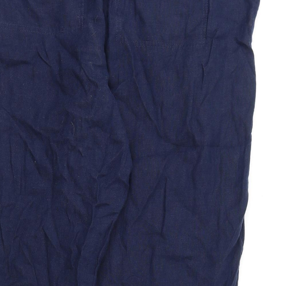 Marks and Spencer Womens Blue Linen Trousers Size 22 L25 in Regular Zip