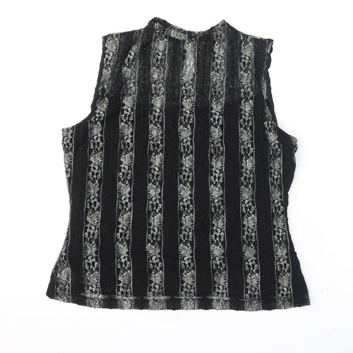 Femme Womens Black Geometric Polyester Basic Tank Size 18 Round Neck - Lace Overlay