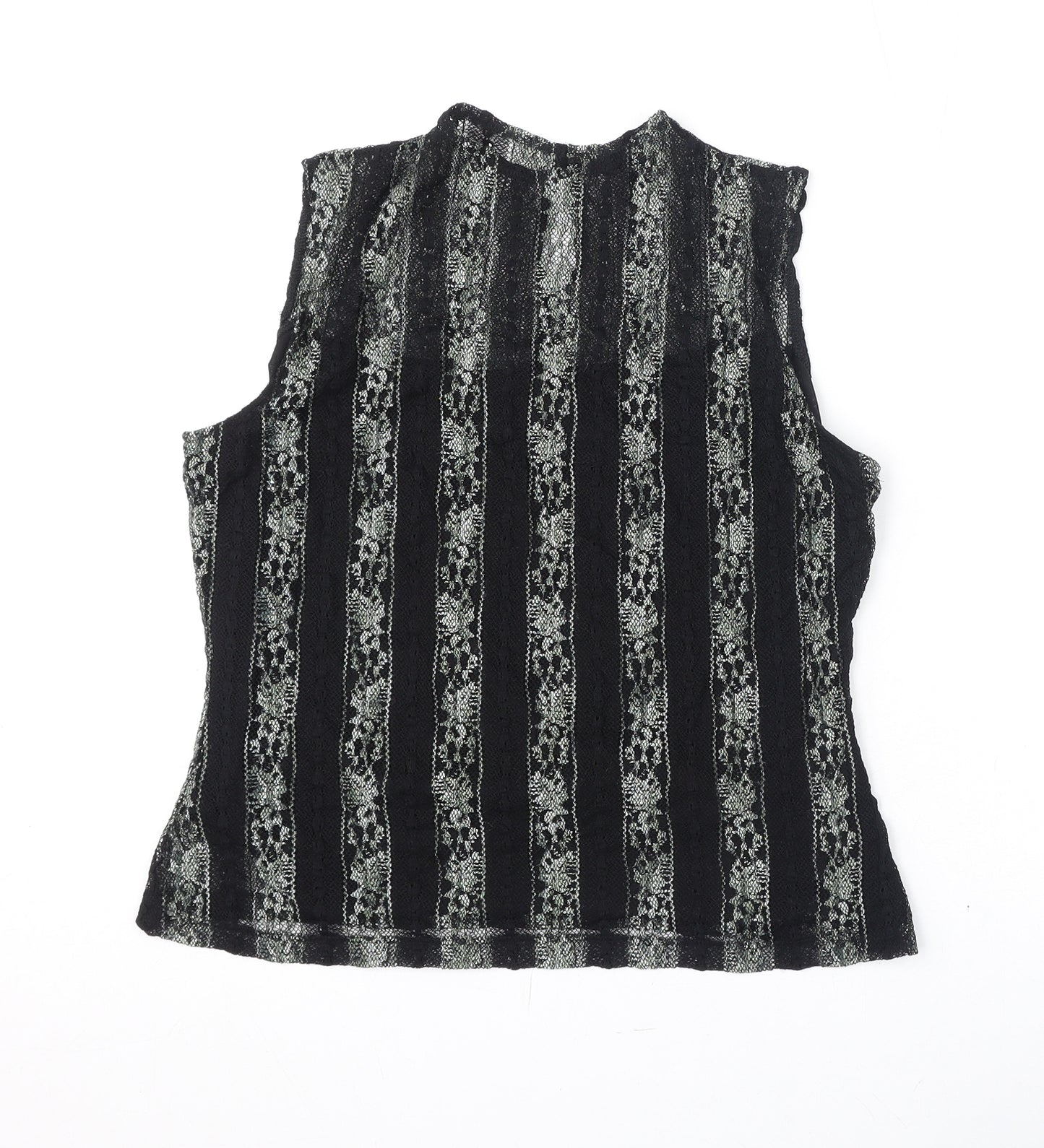 Femme Womens Black Geometric Polyester Basic Tank Size 18 Round Neck - Lace Overlay
