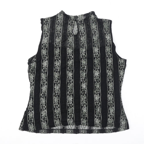 Femme Womens Black Geometric Polyester Basic Tank Size 18 Round Neck - Lace Overlay