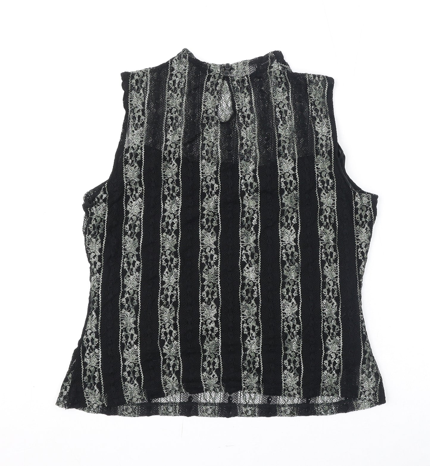 Femme Womens Black Geometric Polyester Basic Tank Size 18 Round Neck - Lace Overlay