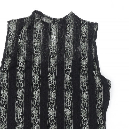 Femme Womens Black Geometric Polyester Basic Tank Size 18 Round Neck - Lace Overlay