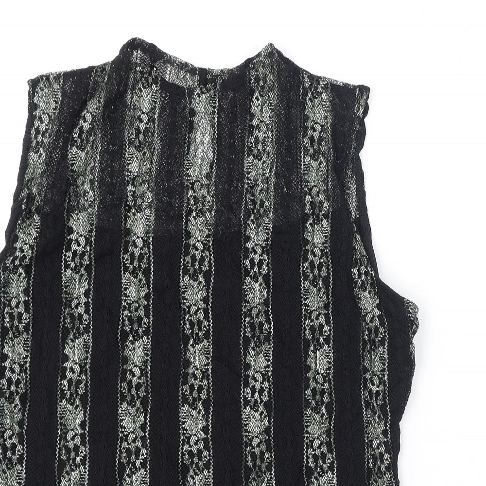 Femme Womens Black Geometric Polyester Basic Tank Size 18 Round Neck - Lace Overlay