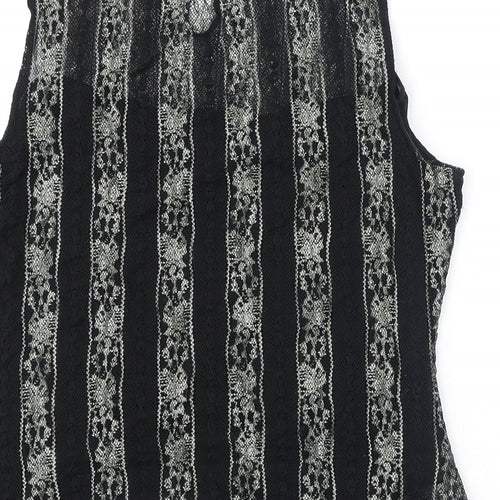 Femme Womens Black Geometric Polyester Basic Tank Size 18 Round Neck - Lace Overlay