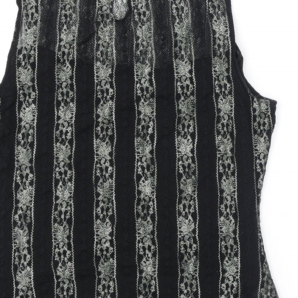 Femme Womens Black Geometric Polyester Basic Tank Size 18 Round Neck - Lace Overlay