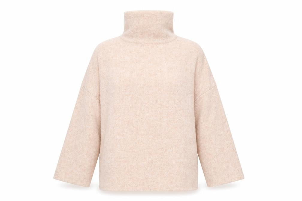 Front view of Stradivarius women’s pink mock neck viscose jumper, size M