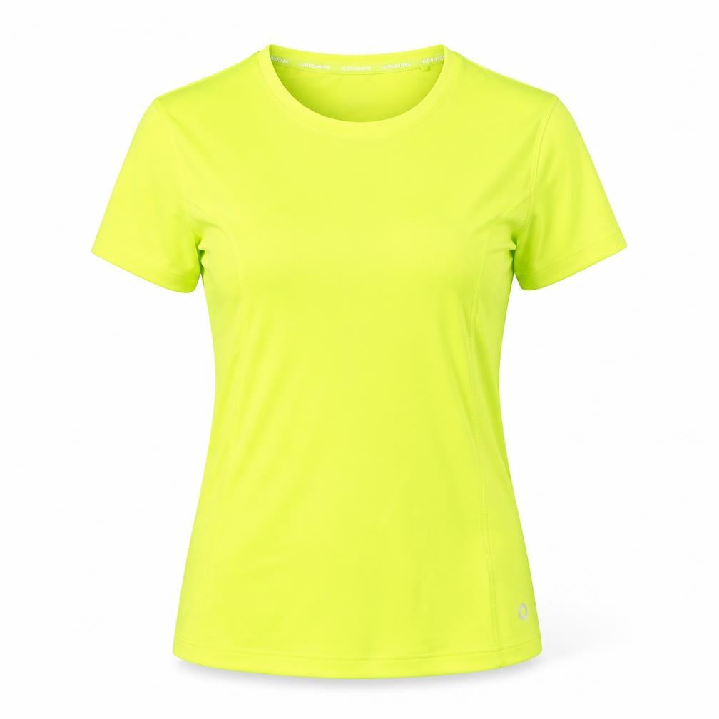 Front view of Goodmove women’s green polyester basic t-shirt, size UK 6, round neck pullover