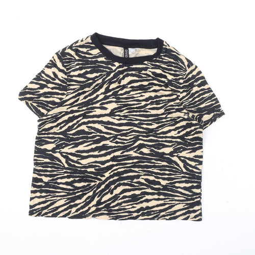 Divided by H&M Womens Black Animal Print 100% Cotton Cropped T-Shirt Size S Round Neck - Tiger Print