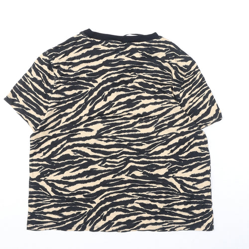 Divided by H&M Womens Black Animal Print 100% Cotton Cropped T-Shirt Size S Round Neck - Tiger Print