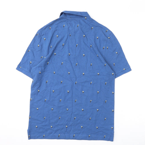 Marks and Spencer Mens Blue Geometric 100% Cotton Polo Size S Collared Button - Toucans