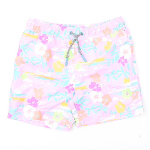 Marks and Spencer Boys Multicoloured Geometric Polyester Bermuda Shorts Size 6-7 Years Regular Drawstring - Swim Shorts, Palm Trees, Flowers