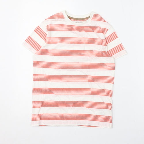 Marks and Spencer Boys White Striped Cotton Basic T-Shirt Size 9-10 Years Round Neck Pullover