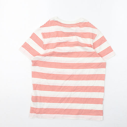 Marks and Spencer Boys White Striped Cotton Basic T-Shirt Size 9-10 Years Round Neck Pullover