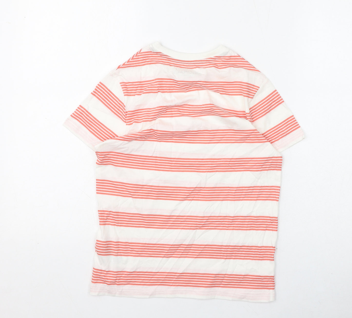 Marks and Spencer Boys White Striped Cotton Basic T-Shirt Size 9-10 Years Round Neck Pullover