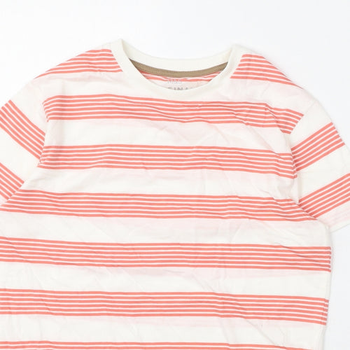 Marks and Spencer Boys White Striped Cotton Basic T-Shirt Size 9-10 Years Round Neck Pullover