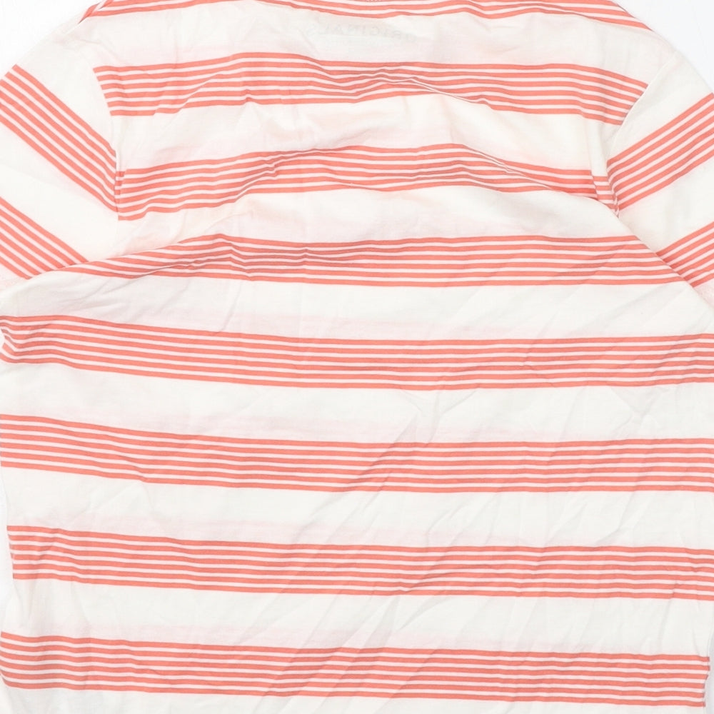 Marks and Spencer Boys White Striped Cotton Basic T-Shirt Size 9-10 Years Round Neck Pullover