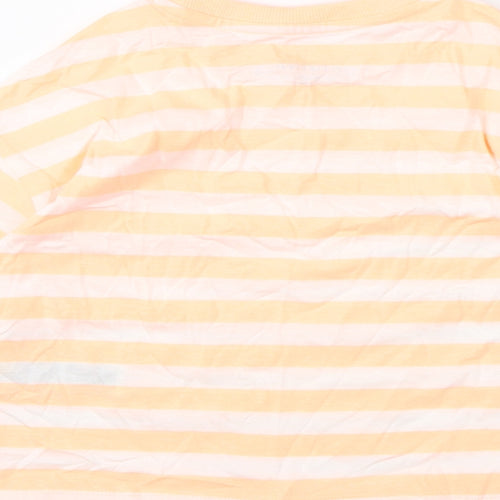 Marks and Spencer Girls Orange Striped Cotton Basic T-Shirt Size 7-8 Years Round Neck Pullover