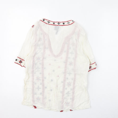 Marks and Spencer Womens Ivory Geometric Polyester Basic Blouse Size XS V-Neck - Embroidery