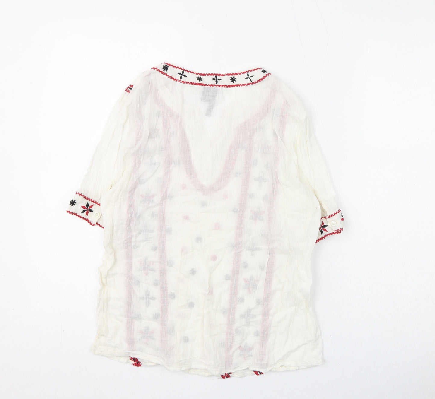 Marks and Spencer Womens Ivory Geometric Polyester Basic Blouse Size XS V-Neck - Embroidery
