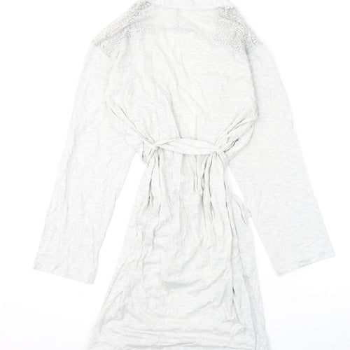 Marks and Spencer Womens Grey Solid Cotton Kimono Gown Size S Tie - Lace Detail