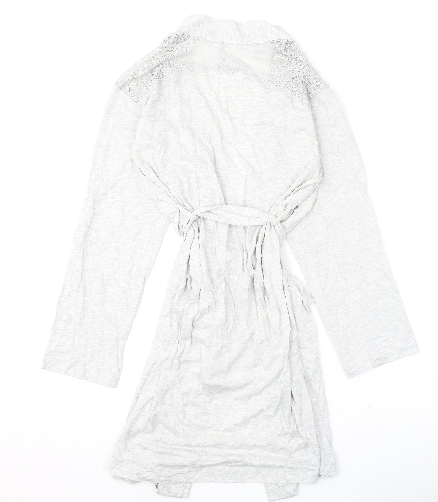 Marks and Spencer Womens Grey Solid Cotton Kimono Gown Size S Tie - Lace Detail