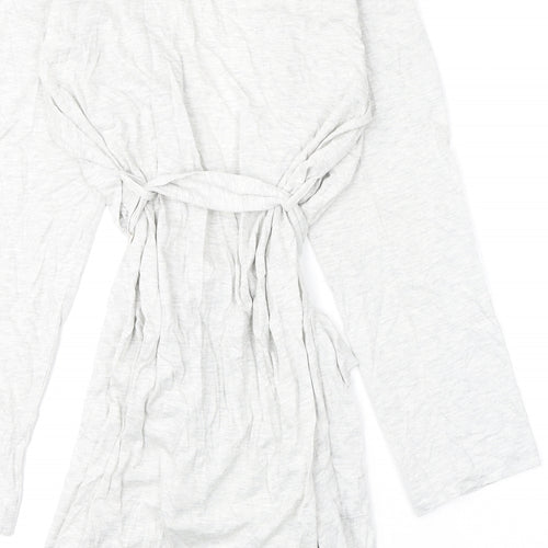 Marks and Spencer Womens Grey Solid Cotton Kimono Gown Size S Tie - Lace Detail