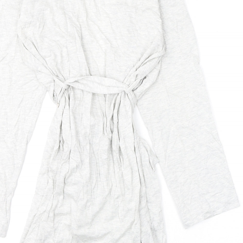 Marks and Spencer Womens Grey Solid Cotton Kimono Gown Size S Tie - Lace Detail