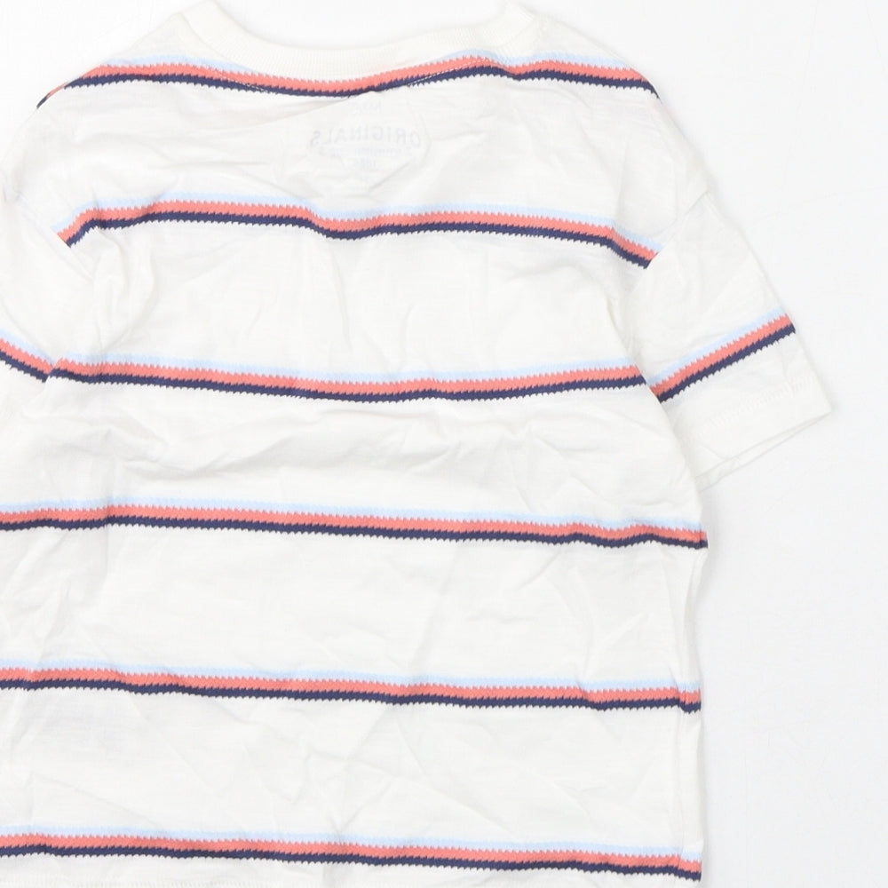 Marks and Spencer Boys White Striped Cotton Basic T-Shirt Size 2-3 Years Round Neck Pullover