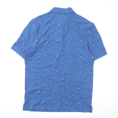 Marks and Spencer Mens Blue Geometric Cotton Polo Size S Collared Button - Toucans