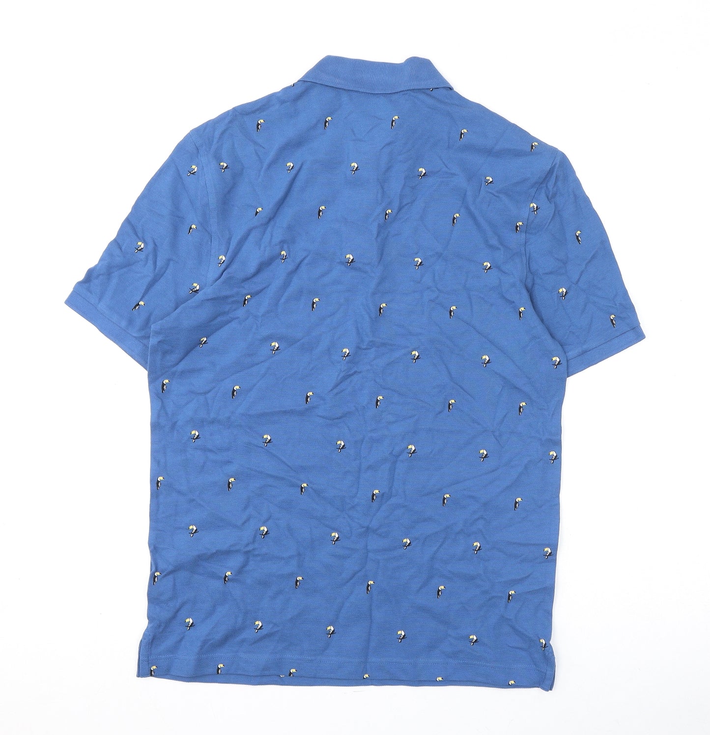 Marks and Spencer Mens Blue Geometric Cotton Polo Size S Collared Button - Toucans