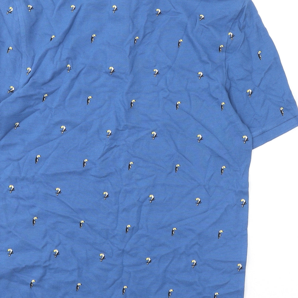 Marks and Spencer Mens Blue Geometric Cotton Polo Size S Collared Button - Toucans