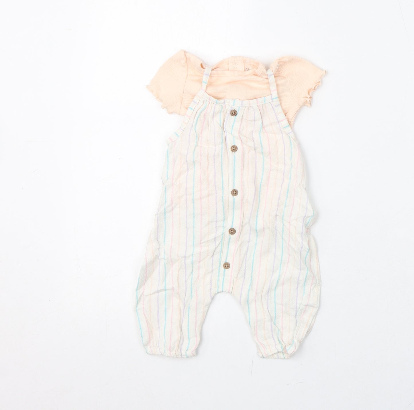 Marks and Spencer Girls Multicoloured Striped Viscose Romper Outfit/Set Size 0-3 Months Snap