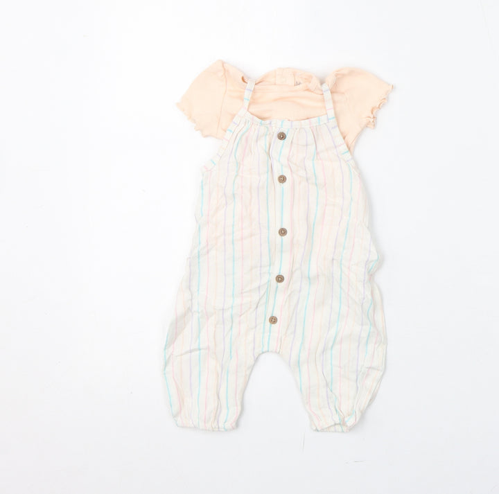 Marks and Spencer Girls Multicoloured Striped Viscose Romper Outfit/Set Size 0-3 Months Snap