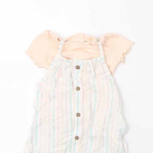 Marks and Spencer Girls Multicoloured Striped Viscose Romper Outfit/Set Size 0-3 Months Snap