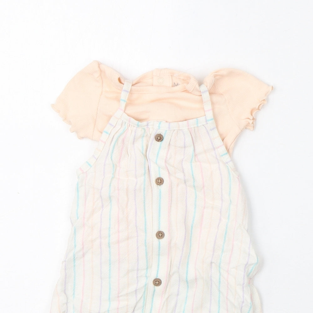 Marks and Spencer Girls Multicoloured Striped Viscose Romper Outfit/Set Size 0-3 Months Snap