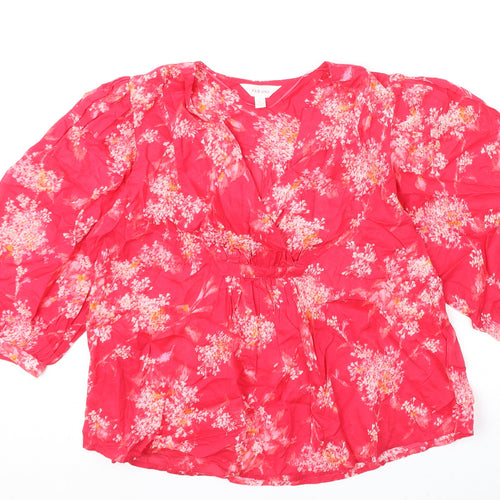 Per Una Womens Pink Floral Polyester Basic Blouse Size S V-Neck