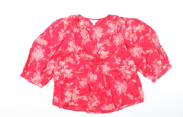 Per Una Womens Pink Floral Polyester Basic Blouse Size S V-Neck