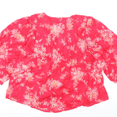 Per Una Womens Pink Floral Polyester Basic Blouse Size S V-Neck