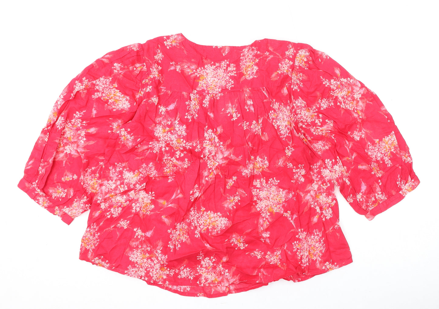 Per Una Womens Pink Floral Polyester Basic Blouse Size S V-Neck