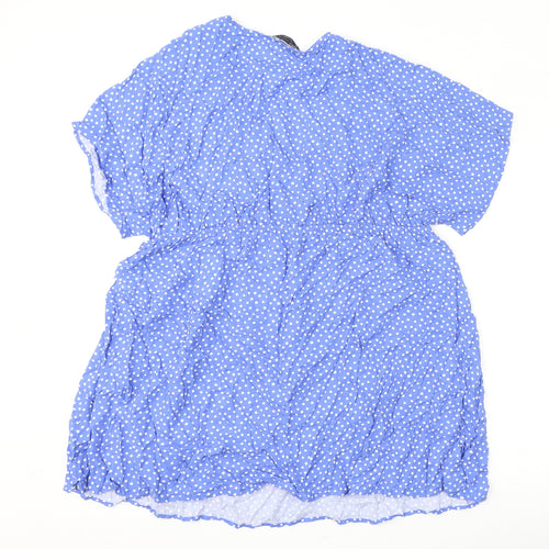 Marks and Spencer Womens Blue Polka Dot Polyester A-Line Size 24 V-Neck Pullover - Tie Detail