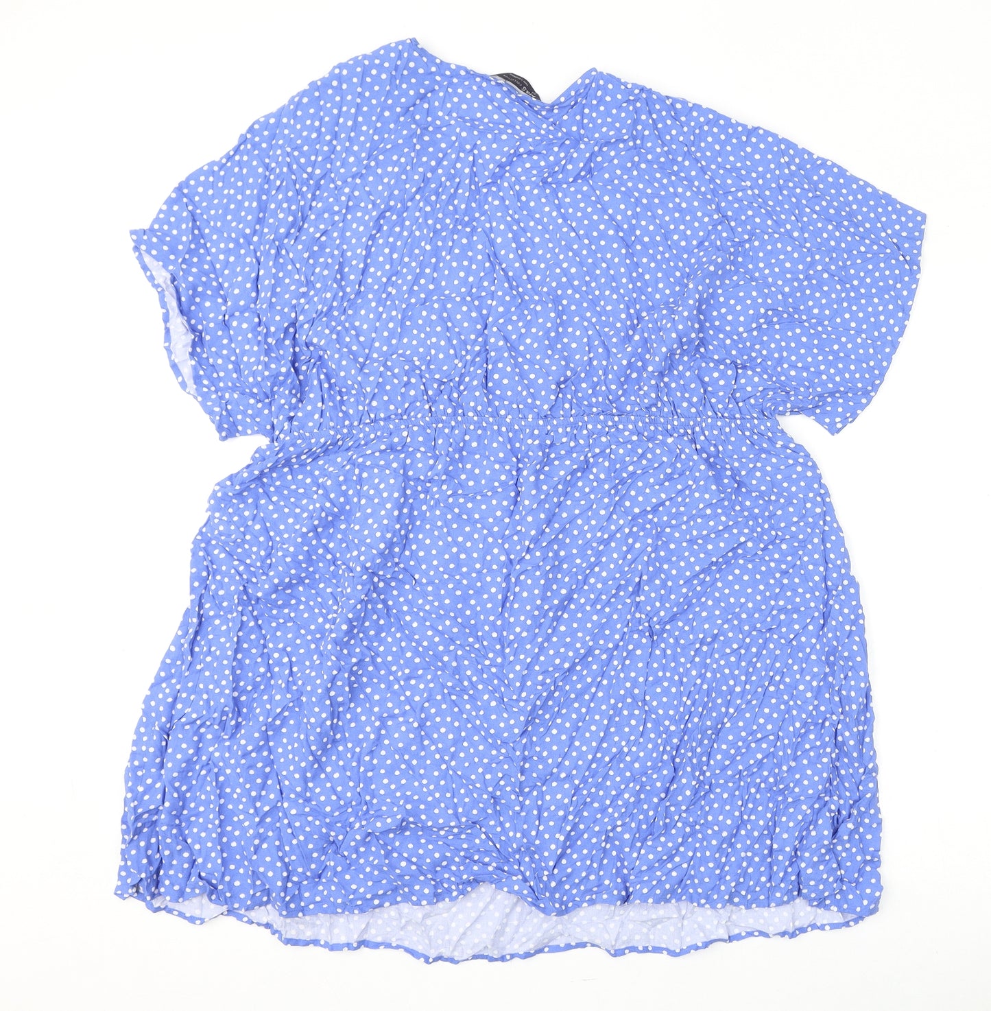 Marks and Spencer Womens Blue Polka Dot Polyester A-Line Size 24 V-Neck Pullover - Tie Detail