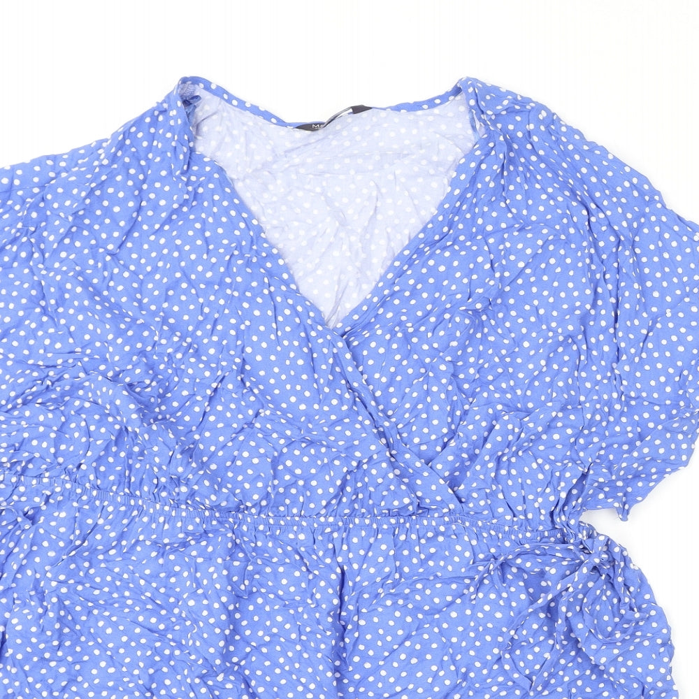 Marks and Spencer Womens Blue Polka Dot Polyester A-Line Size 24 V-Neck Pullover - Tie Detail