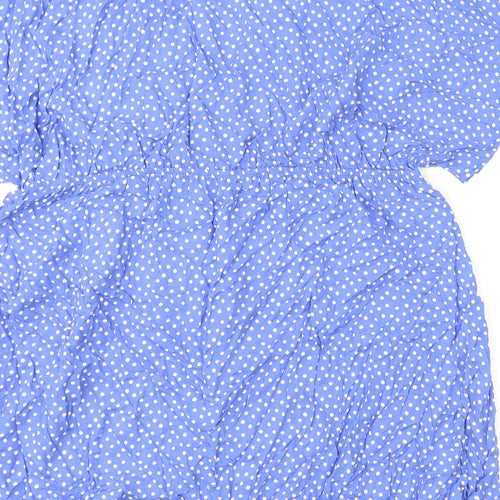 Marks and Spencer Womens Blue Polka Dot Polyester A-Line Size 24 V-Neck Pullover - Tie Detail