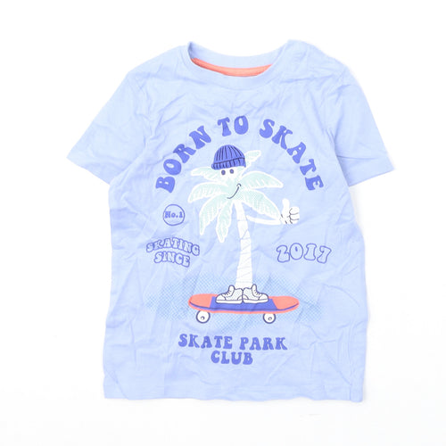 Marks and Spencer Boys Blue 100% Cotton Basic T-Shirt Size 3-4 Years Round Neck Pullover - Born to Skate