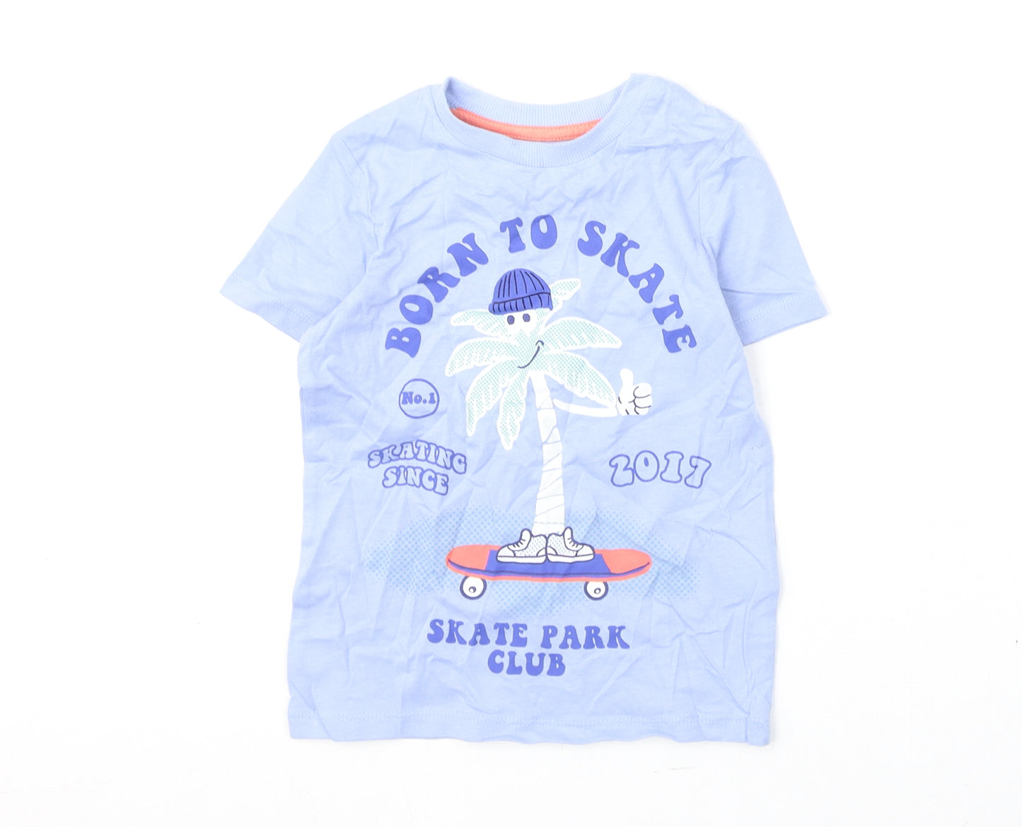 Marks and Spencer Boys Blue 100% Cotton Basic T-Shirt Size 3-4 Years Round Neck Pullover - Born to Skate