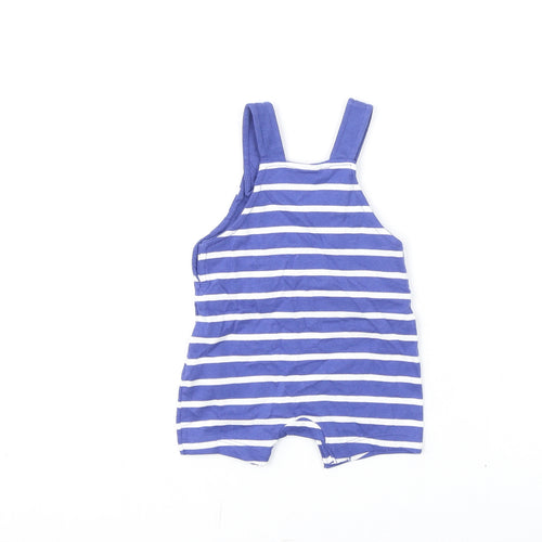 Marks and Spencer Baby Blue Striped Cotton Romper One-Piece Size 0-3 Months Snap - Smile