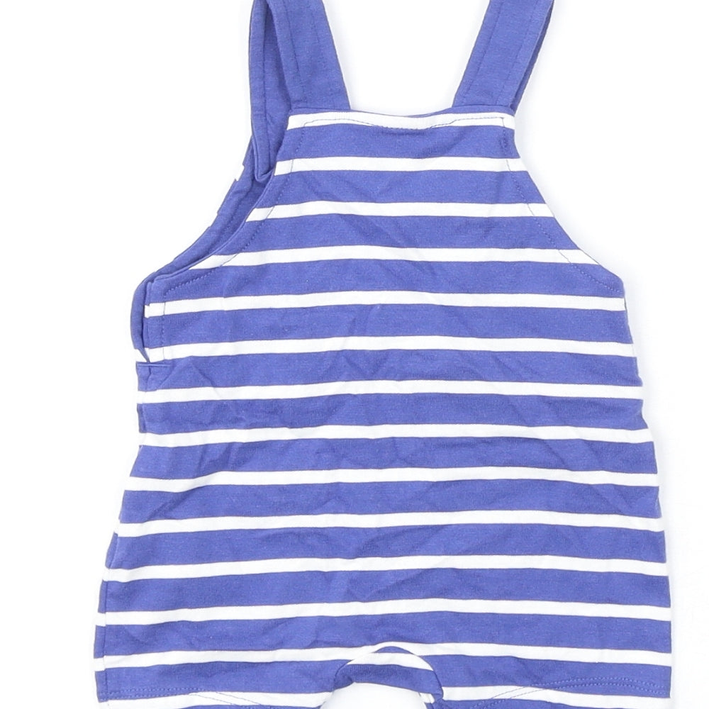 Marks and Spencer Baby Blue Striped Cotton Romper One-Piece Size 0-3 Months Snap - Smile