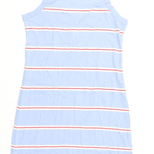 Marks and Spencer Womens Blue Striped Cotton Tank Dress Size S Round Neck Pullover