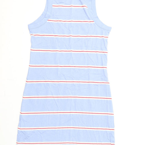 Marks and Spencer Womens Blue Striped Cotton Tank Dress Size S Round Neck Pullover