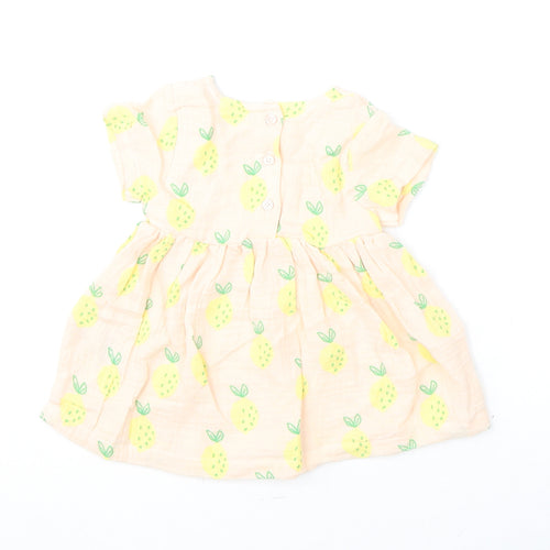 Marks and Spencer Girls Pink Geometric 100% Cotton A-Line Size 3-6 Months Round Neck Button - Lemons
